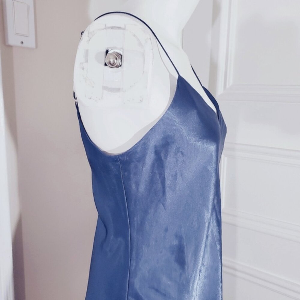 LA SENZA Steel Blue Satin Slip Dress with V String Low Back Detailing - Picture 8 of 16